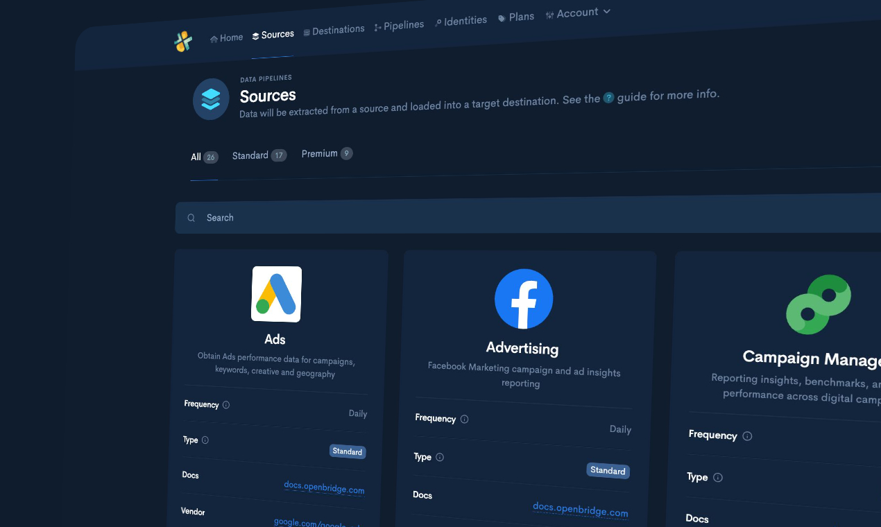 Openbridge Self-Service Data Pipeline Automation Platform